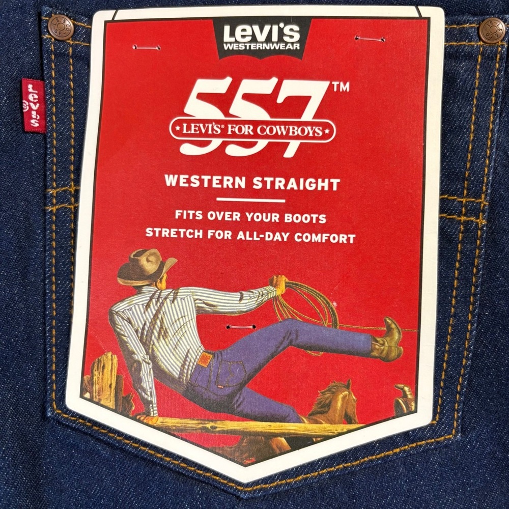 Levis 557 Western Straight Jeans Mens 32x36 Dark Wash Stretch Cowboy Denim